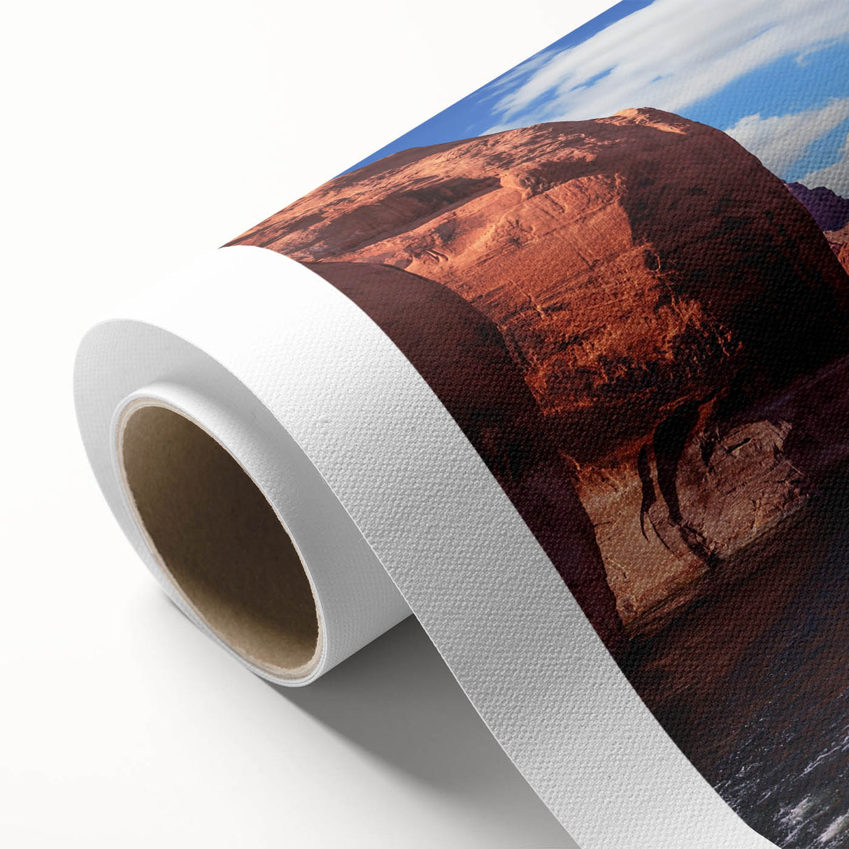 Art deco style poster of Lake Powell with soft blue and beige hues on rolled canvas.