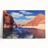 Black and white photograph of Lake Powell on stretched canvas, ideal for kitchen wall art or bedroom ambiance.