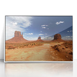 Modern art wall decor featuring Monument Valley in muted earth tones on a framed acrylic, ideal for nursery wall decor.