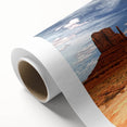 Art Deco poster of Monument Valley in red and orange tones on rolled canvas, suitable for nursery wall art or dining room.