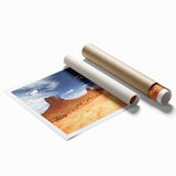 Monument Valley landscape on rolled print, featuring earthy tones, ideal for classy bathroom wall art.