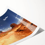 Extra large rolled print depicting Monument Valley in Arizona, with muted earth tones, ideal for large living room wall art.