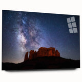 Large abstract wall art of Sedona landscape in vibrant orange and red hues, acrylic print.