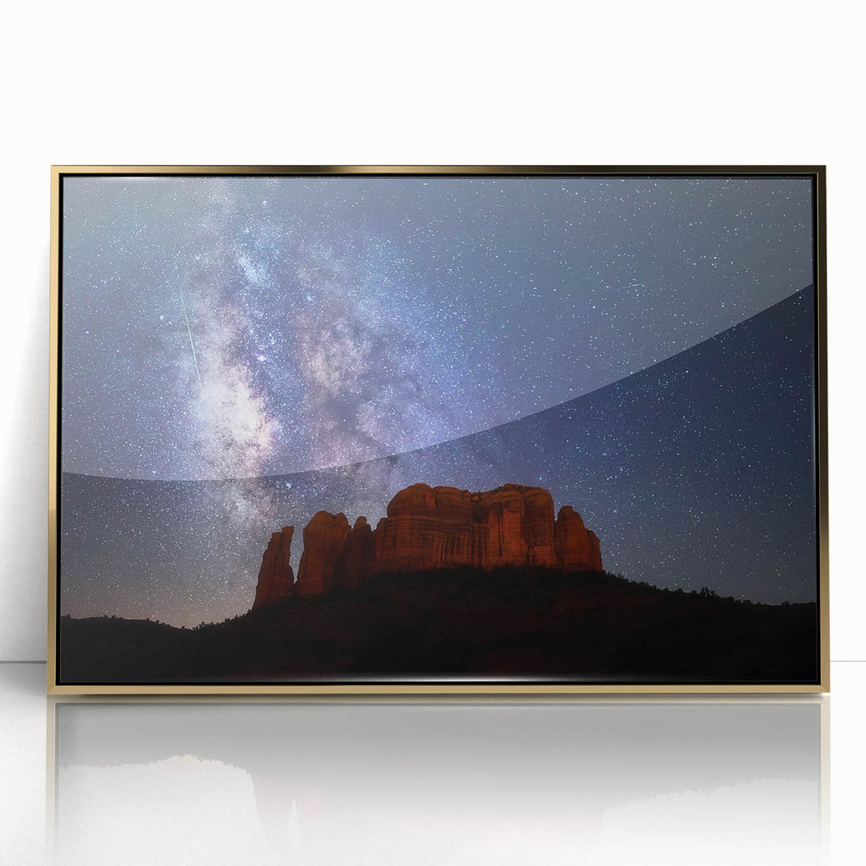 Large art print of Sedona, Arizona landscape in mid-century modernist style on framed acrylic.