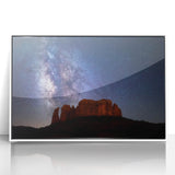 Modern art acrylic print of Sedona landscape in muted earth tones, framed in white, ideal for nursery wall art.