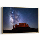 Framed canvas depicting a serene Sedona landscape in muted earth tones, ideal for bedroom wall art.