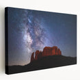 Red rock formations under a clear blue sky on stretched canvas, suited for kitchen wall art.