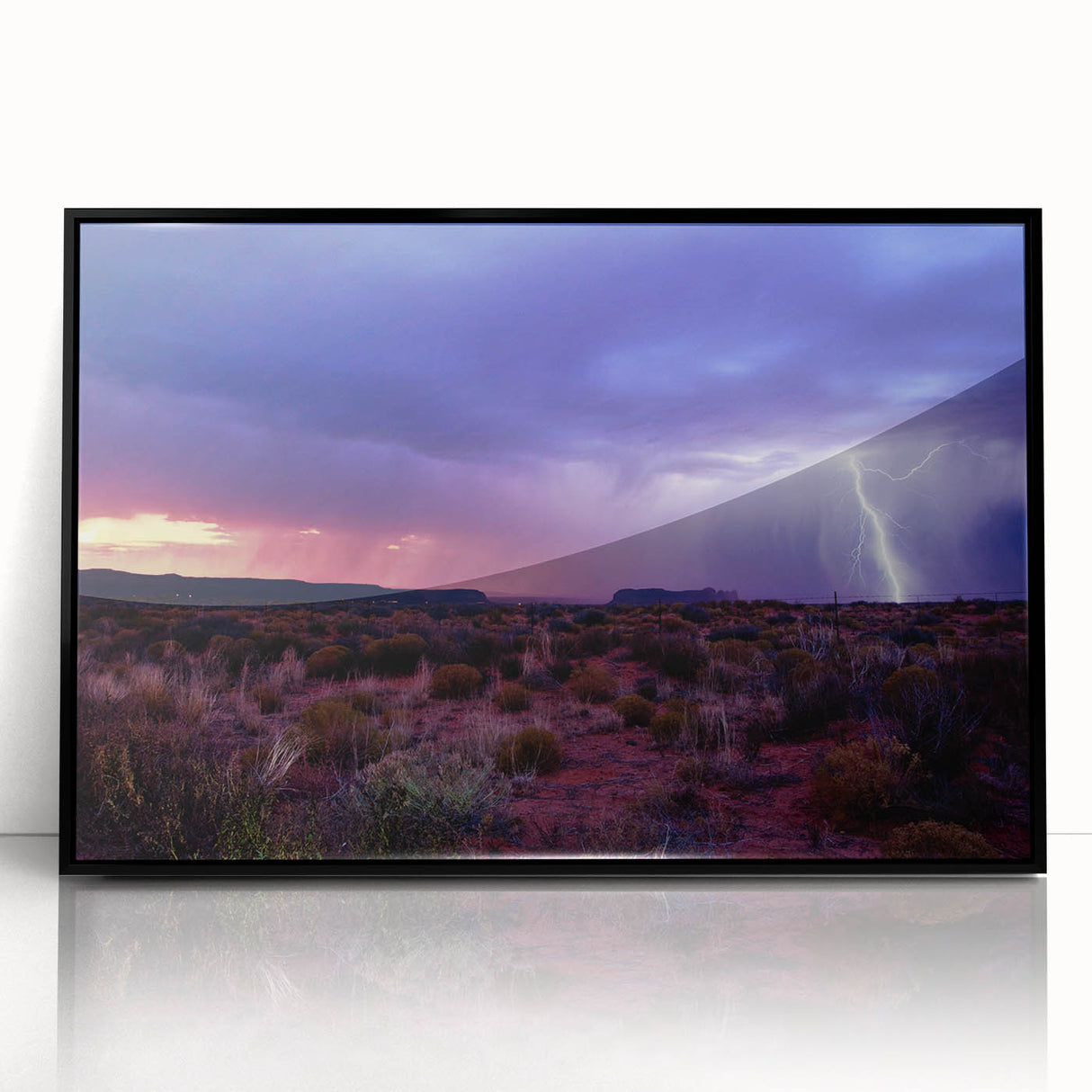 Large abstract wall art depicting the Sonoran Desert in Arizona with vibrant earth tones on a black framed acrylic print.