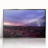 Mid-century modernist art of Arizona's Sonoran desert in silver framed acrylic, featuring earthy tones.