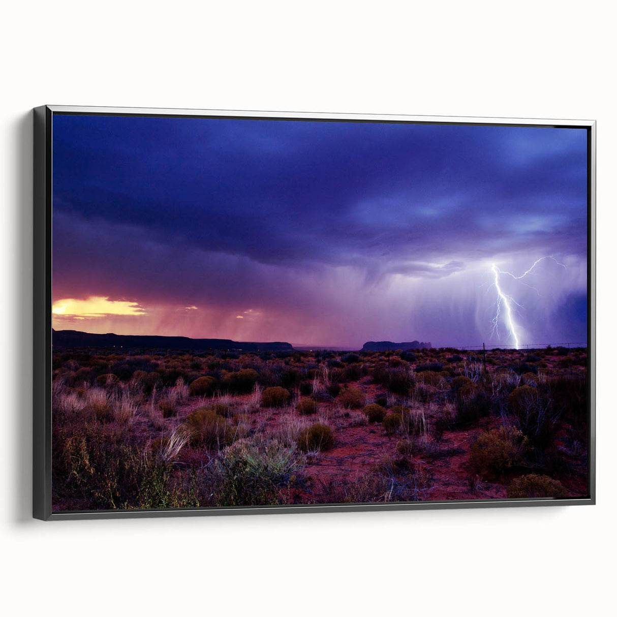 Black and white landscape art painting of the Sonoran Desert on framed canvas, ideal for bedroom wall decor.