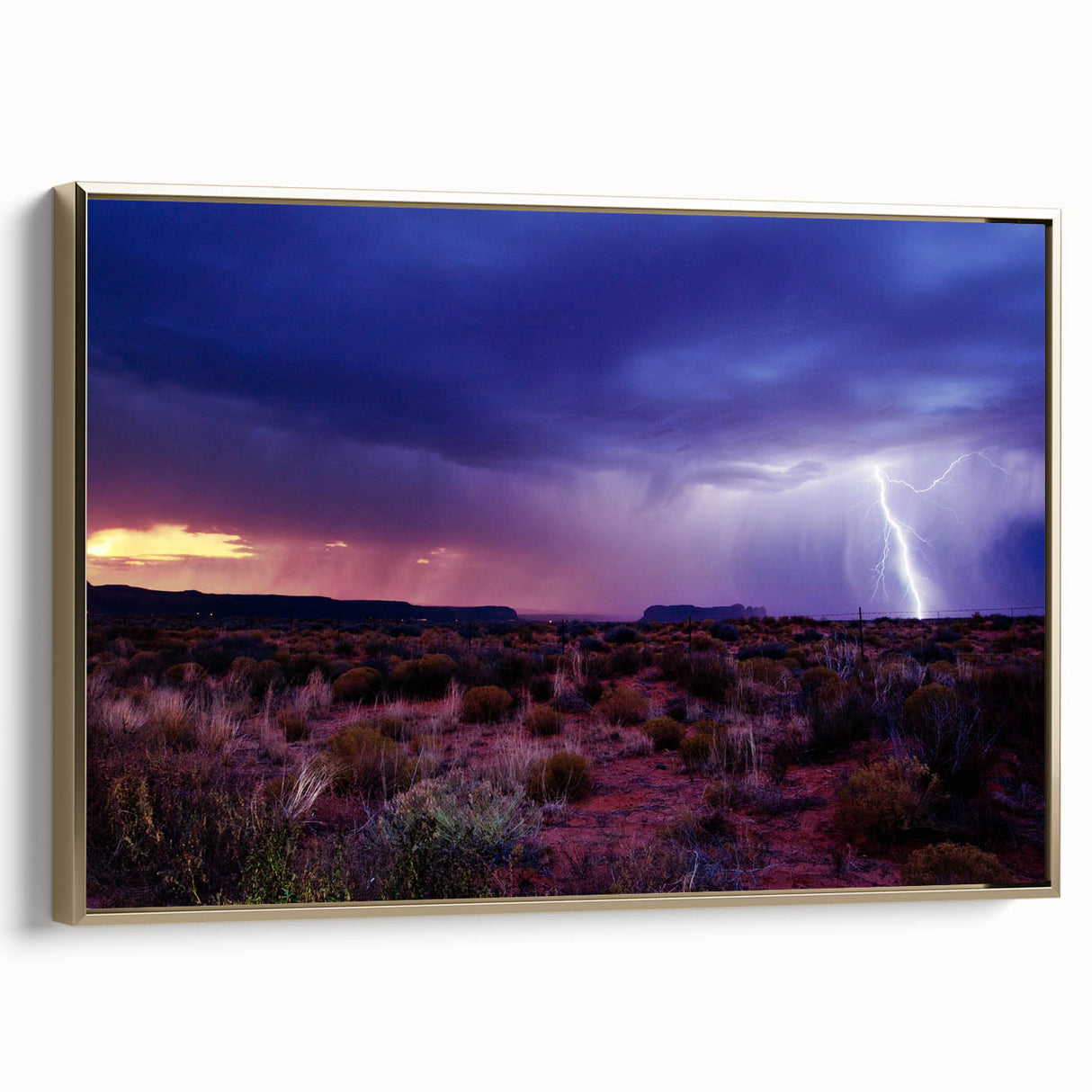 Framed canvas featuring a Sonoran Desert landscape in Arizona with muted earth tones, ideal for bedroom wall art.