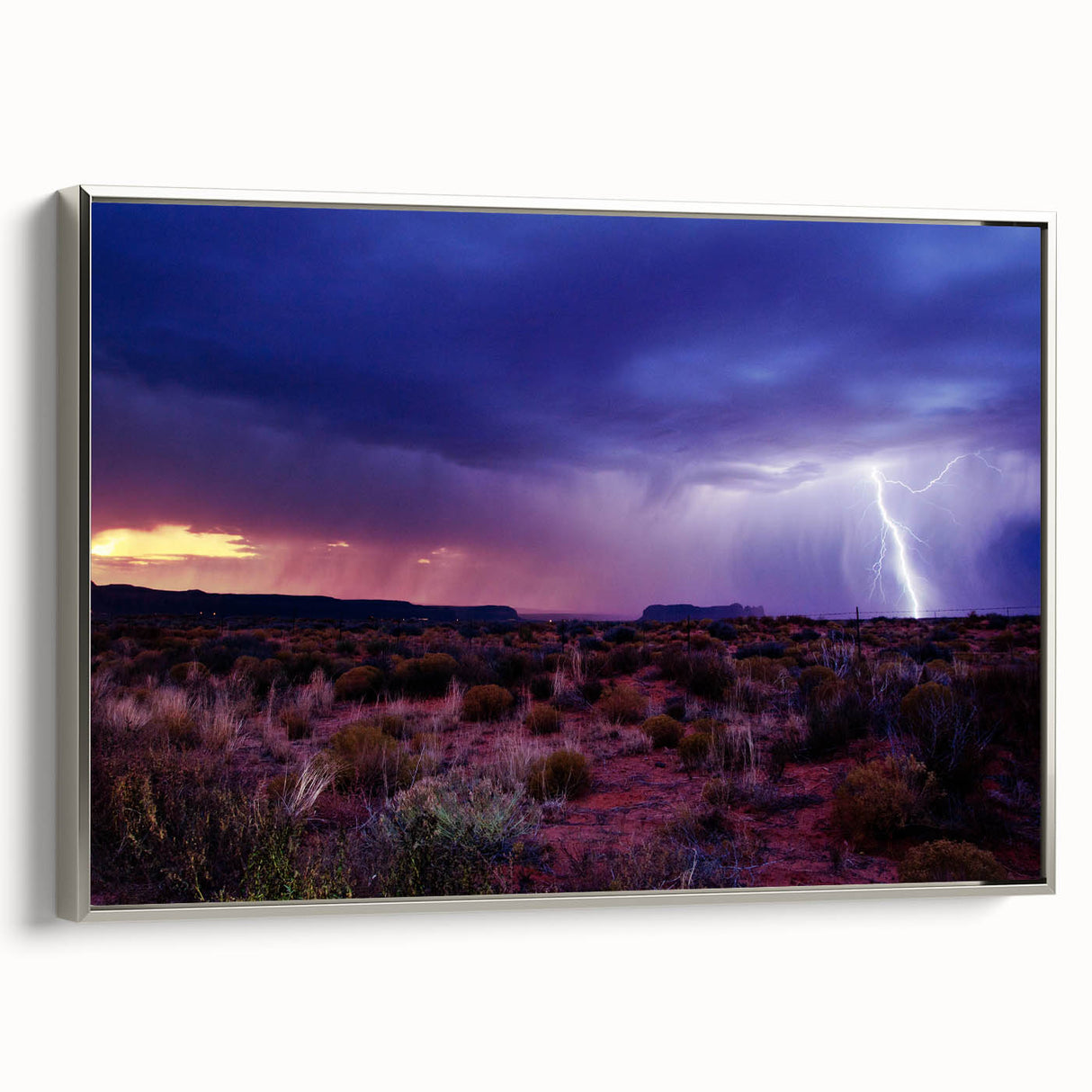 Framed canvas landscape art painting depicting the Sonoran Desert in Arizona.