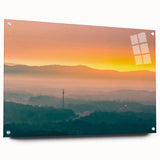 Large abstract wall art depicting an Arkansas landscape in muted earth tones on acrylic glass.