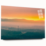 Large abstract wall art of Arkansas scenery on acrylic glass, with muted earth tones, ideal for bedroom or dining room decor.