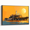 Black and white framed canvas of Alcatraz landscape, ideal for bedroom wall art.