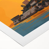 Art deco poster of Alcatraz Island in muted gray tones on rolled canvas, suitable for dining room wall art.