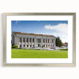 Textured abstract art print of Berkeley scenery in silver frame with mat, using muted earth tones, ideal for bedroom art.