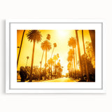 Abstract art print of Beverly Hills scenery in muted earth tones on a framed white canvas, well-suited for dining room decor.