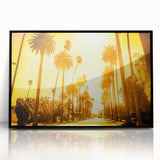 Large abstract wall art depicting Beverly Hills in muted earth tones on a framed acrylic, ideal for modern living room decor.