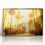 Mid-century modernist art of Beverly Hills in muted gold and green tones on a framed acrylic print.