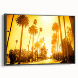 Black and white vintage poster art of Beverly Hills landscape on framed canvas, suitable for bedroom wall decor.