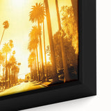 Extra large framed canvas of Beverly Hills scenery in black with colorful, textured details, ideal for living room decor.