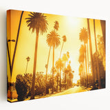 Side view of a stretched canvas depicting the Beverly Hills scenery in soft pastel tones, ideal for kitchen wall art.
