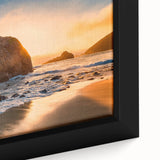 Extra large framed canvas of Big Sur with textured, colorful art on a black background, ideal for living room decor.