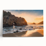 Black and white stretched canvas of Big Sur coastline, ideal for kitchen wall art or bedroom decor.