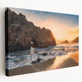 Large art print of Big Sur California coastline in muted earth tones on stretched canvas, suitable for kitchen wall art.