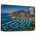 Acrylic print of a large abstract depiction of Catalina, USA, in muted blue and green tones.
