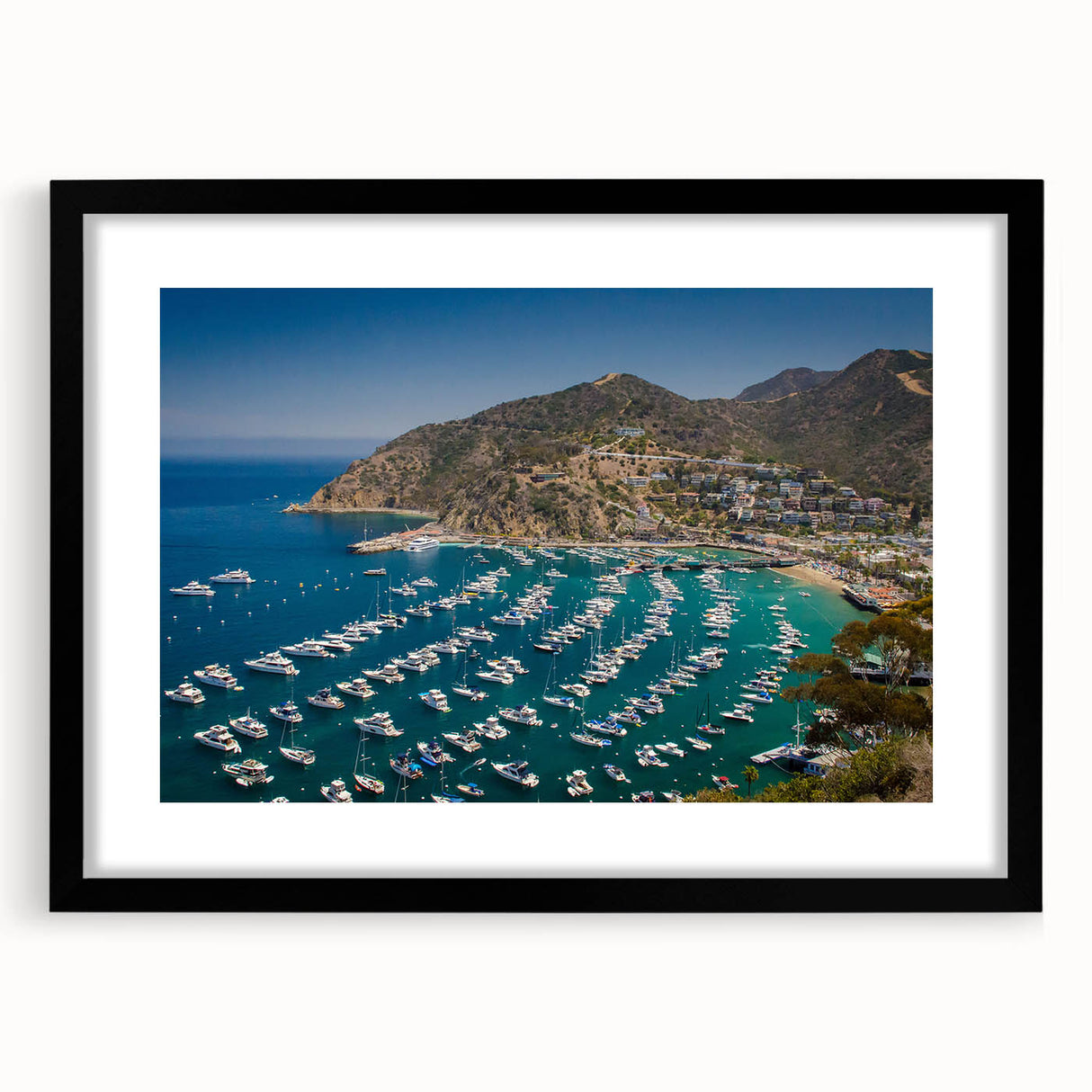 Extra large abstract art print depicting colorful, textured California scenery on a black framed canvas.
