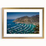 Extra large abstract art print of Catalina, California in gold frame, featuring textured brush strokes in muted earth tones.