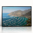 Large abstract wall art depicting a Catalina, California scenery in muted earth tones, framed in black acrylic.