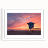 Abstract art print of Coronado, California in muted blue and gray tones on a framed white mat.