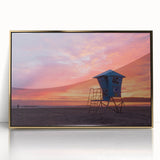 Large art print of Coronado, California scenery in mid-century modernist style, framed acrylic with gold tones.