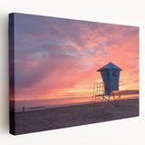 Side view of a stretched canvas depicting the Coronado, California scenery in muted earth tones.