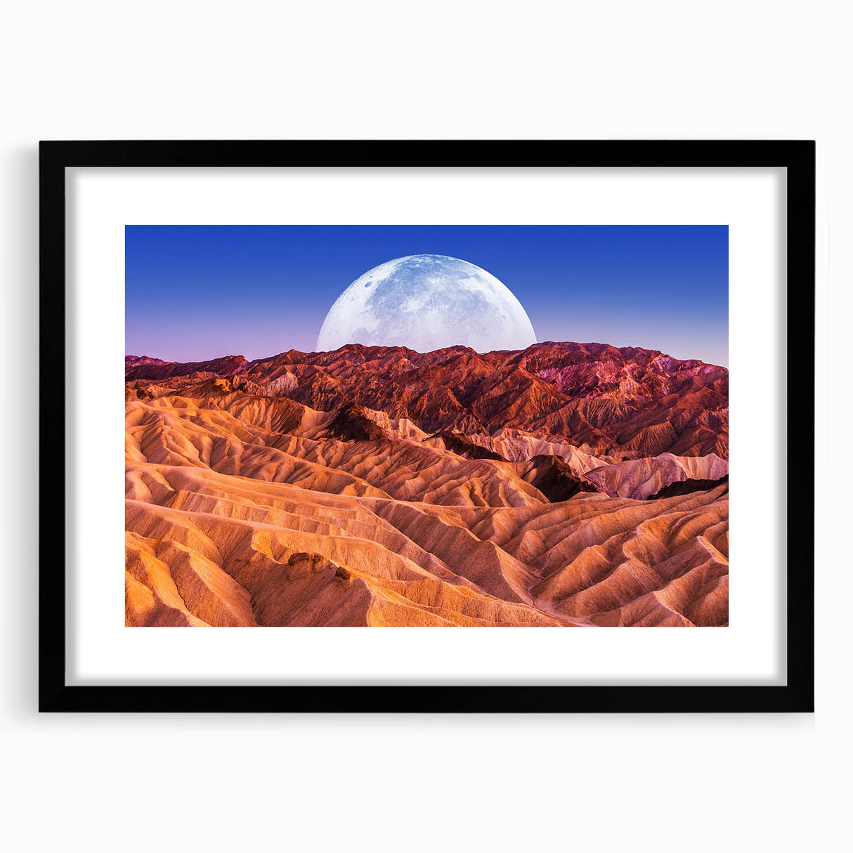 Abstract art print of Death Valley with textured, colorful hues on a large framed canvas, ideal for living room decor.