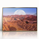 Large art print of Death Valley scenery in acrylic, framed in gold, featuring mid-century modernist style.