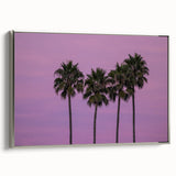 Framed canvas depicting a vintage Hollywood, California landscape with colorful art elements on a black background.