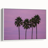 Vintage poster art of Hollywood, California in colorful shades on extra large white-framed canvas.