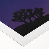 Art deco poster featuring Joshua Tree landscape in muted earth tones on rolled canvas, suitable for dining room decor.