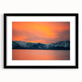 Extra large abstract art print of Lake Tahoe with vibrant, textured colors on a framed canvas, ideal for living room decor.