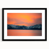 Extra large abstract art print of Lake Tahoe with vibrant, textured colors on a framed canvas, ideal for living room decor.