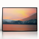 Large abstract wall art depicting Lake Tahoe in muted blue and green tones, framed in black acrylic.