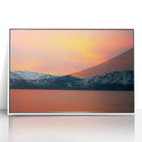 Acrylic print of Lake Tahoe in muted blue and green tones, framed in white, suitable as modern art wall decor for a nursery.