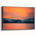 Black and white framed canvas of Lake Tahoe landscape, suitable for bedroom wall art in a vintage poster style.