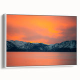 Landscape art painting of Lake Tahoe with vibrant blue and green tones on a framed canvas, ideal for living room decor.