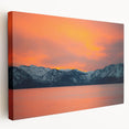 Large art of Lake Tahoe with muted blue and green tones on a stretched canvas, suitable for kitchen wall decor.