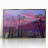 Large art print of Los Angeles skyline in muted gold tones on framed acrylic, ideal for modern art wall decor.